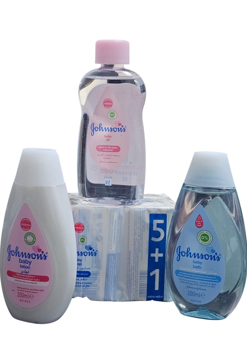 The baby care set consists of 6 pieces: soap + 200ml oil + 200ml lotion + 200ml body wash